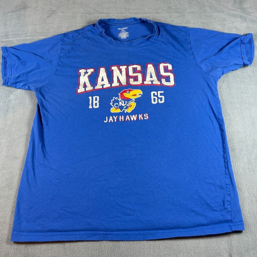 Pro Edge Kansas Jayhawks T-Shirt Mens Large Blue Graphic Tee NCAA 1865 Vintage